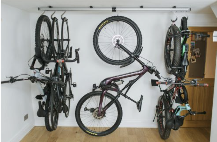 SpaceRail Ceiling Bike Storage System Kit 4 Bikes, 4 Hooks, 1 Rail, 2 Ceiling Rail Mounts