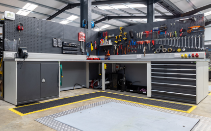 inside of garage with cabinets