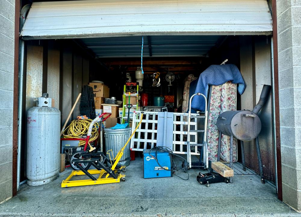 inside of a messy garage 