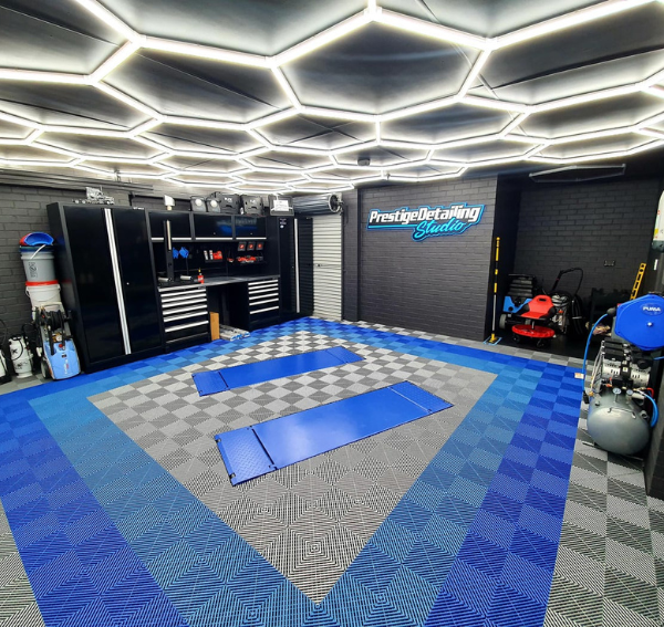 GaragePride floor tiles in a two tone design