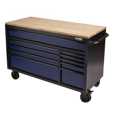 A black and blue tool cabinet with multiple drawers for organizing tools efficiently.