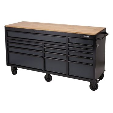 A mobile black tool cabinet with multiple drawers and wheels for easy transportation and storage.