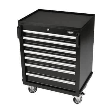 A black tool cabinet with five drawers, perfect for organizing and storing tools efficiently.
