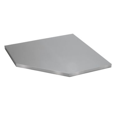Metal shelf with corner on white background. Perfect for organizing and displaying items.