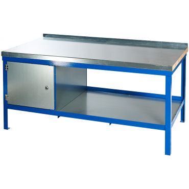 Workbench with steel worktop and blue frame