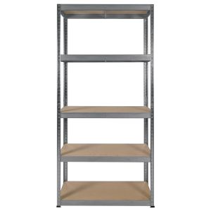 A metal shelving unit with four adjustable shelves made of strong MDF. Galvanized steel components ensure durability and protection against corrosion. 250 kg load capacity. 1800x900x300mm.