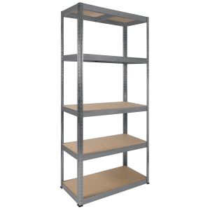 A metal shelving unit with four adjustable shelves made of strong MDF. Galvanized steel components ensure durability and protection against corrosion. 250 kg load capacity. 1800x900x400mm.