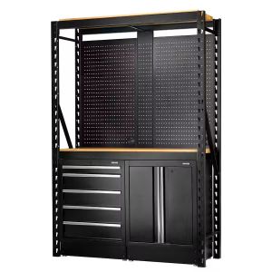 Draper Bunker 27912 15-Piece Modular Storage Combo 2-Tier Racking with Hardwood Shelves, Pegboards & Floor Cabinets 1500mm