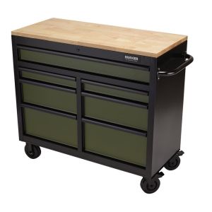 A black and green tool cabinet with multiple drawers for organizing tools efficiently.