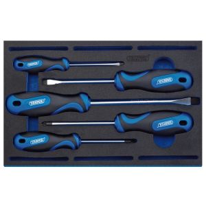 Draper 63400 5 Piece 1/4 Soft Grip Screwdriver Set With EVA Drawer Tray Insert.