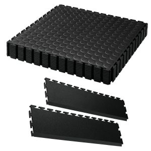 EvoTile Professional tile 7mm Raised Disk Texture In Black Double Garage 36m² Bundle