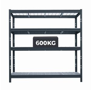 A reliable black metal shelving rack labeled '600kg'. The 600kg UDL heavy duty wire mesh shelving from SSP® offers dependable and versatile storage, perfect for quick and efficient assembly in any environment.