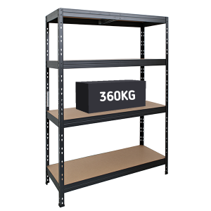 The SSP® black metal shelving unit comes with three shelves and can hold up to 360kg of weight. It is a reliable and versatile storage solution.
