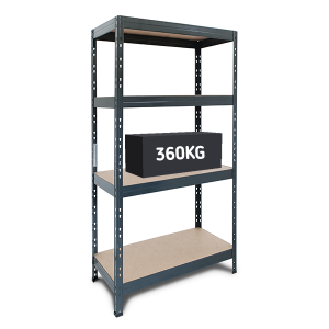 4-tier black metal shelving unit, 360kg UDL heavy-duty chipboard shelves by SSP® for efficient assembly.