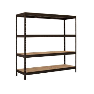 A sturdy black shelving unit with three shelves, ideal for various environments, from SSP®.