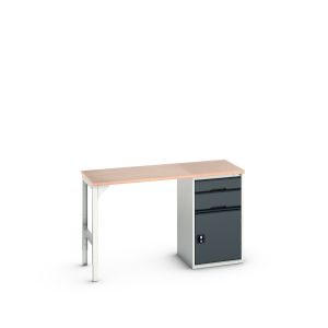 A metal-framed desk with two drawers, a cabinet, and a sturdy steel pedestal leg. Dimensions: 1500x600x930mm.