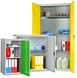 General steel storage cupboards with shelves